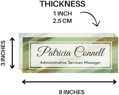 Customized Clear Acrylic Thick 8x3" Desk Name Plate Block with Personalized Logo - Professional Office Decor - Customized Acrylic Plate Gift for Teacher Co-workers (Green Wave) - Image 5