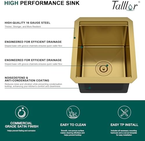 Undermount Bar Sink Workstation - 12 x 15 Inch Gold 16 Gauge T-304 Stainless Steel Small Wet Prep Sink Single Bowl Under Counter Camper Sinks with Cutting Board #TLU-0017 - Image 6