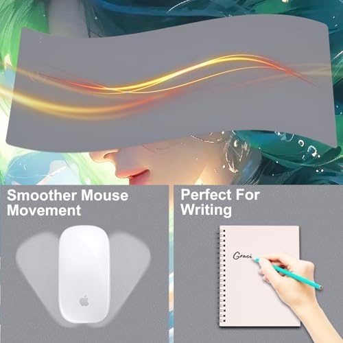 Leather Desk Mat with Wireless Charging - Gray Gaming Mouse Pad, 32" x 16" - Image 4