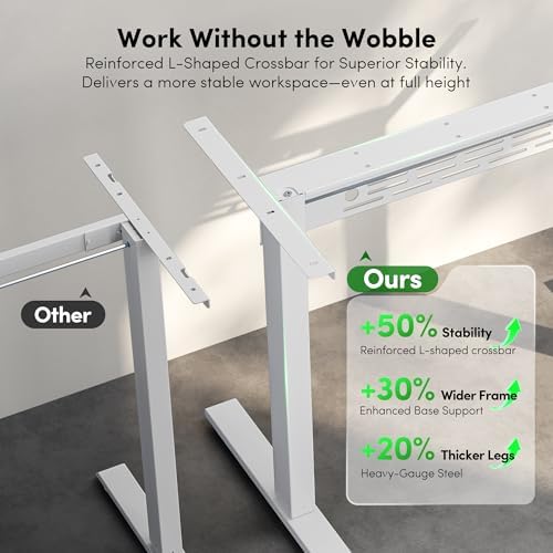 FEZIBO Electric Standing Desk with L-Shaped Crossbar & Cable Management System, 40 x 24 Inches Sit Stand up Desk, Adjustable Height Standing Desk for Home Office, Light Walnut - Image 6