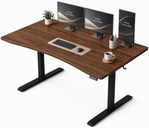 Grandder 63x32 Electric Standing Desk, Curved Walnut Desktop by Grandder