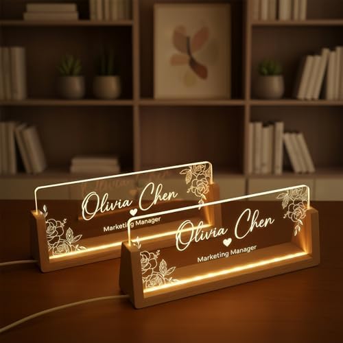 Personalized LED Name Plate for Desk - Light Up Acrylic Office Decor Desk Name Plate with Wooden Base - Appreciation Gifts for Boss, Coworkers, Teacher, Employee - Office Decor for Women Men - Image 2