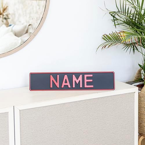 Custom Black on Black Nameplate Name Plate European License Home Decor Metal Art Personalized Front Delete Interior Funny Gift (Red text) - Image 2
