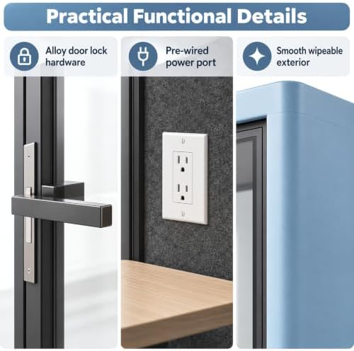 Soundproof Office Pod with 4 Person Gold Frame (Blue) - Image 4