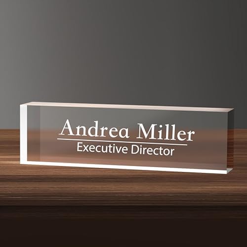Name Plate for Desk, Office Table Plate Personalized, 8 inch x 2.5 inch Acrylic Desktop Accessories, Office Gifts for Coworkers Boss Teacher, Employee Appreciation Gifts, Professional Desk Name Title by GUDWING