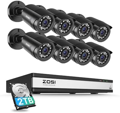 ZOSI 3K Lite 16CH Security Camera System with AI Human Vehicle Detection,Night Vision,8pcs Wired 1080P Outdoor Indoor Weatherproof Cameras,H.265+ 16 Channel CCTV DVR with 2TB HDD for 24/7 Recording by ZOSI