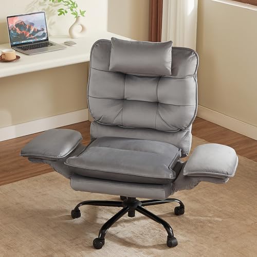 Bestier Criss Cross Chair with Wheels, Wide Desk Chair Velvet Grey - Image 3