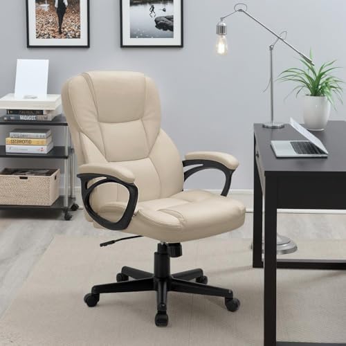 Furmax Office Executive Chair High Back Adjustable Managerial Home Desk Chair, Swivel Computer PU Leather Chair with Lumbar Support (2, Beige) - Image 2