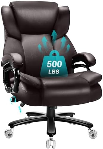 500lbs Big and Tall Office Chair with Dual Rubber Wheel and Pocket Spring Cushion, Comfy Heavy Duty Office Chair for Low Back Pain Relief, Large Executive Desk Chair with Adjustable Lumbar Support by Indulgear