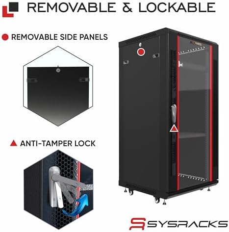 27U Wall Mount Server Rack Cabinet, 19” Locking Network Rack, 24” Deep, Glass Door, with Fan, PDU and Shelf - Image 5