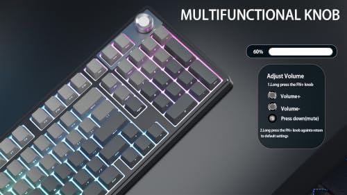 Wireless Mechanical Gaming Keyboard, Gradient Black Hot Swappable with Knob - Image 5
