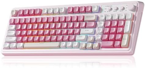 AULA 99 Key Keyboard, Wireless Pink Gaming Keyboard Creamy with Number Pad by AULA