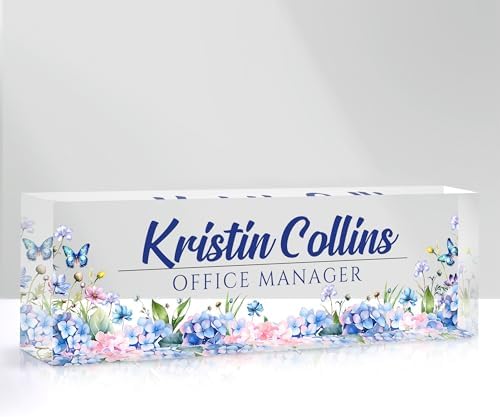 Custom Name Plate for Desk, Personalized Desk Name Plate on Clear Acrylic Glass, Appreciation Gifts for Teacher Employee Boss Coworkers Nurse, Office Desk Accessories for Women Men (Turquoise) by DOCRAGI