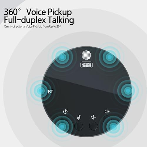 Conference Speaker and Microphone, Bluetooth Speakerphone for Small Meeting Room & Home Office，Wireless Conference Speaker 360°Voice Pick up with Noise Cancellation Mics for Computer/Laptop - Image 3