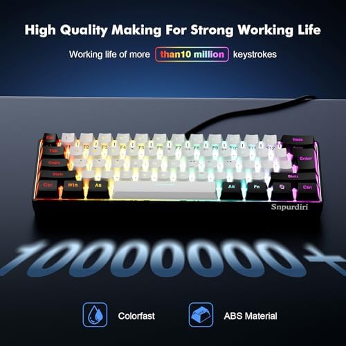Snpurdiri 60% Wired Gaming Keyboard, 61 Keys, Black-White - Image 4
