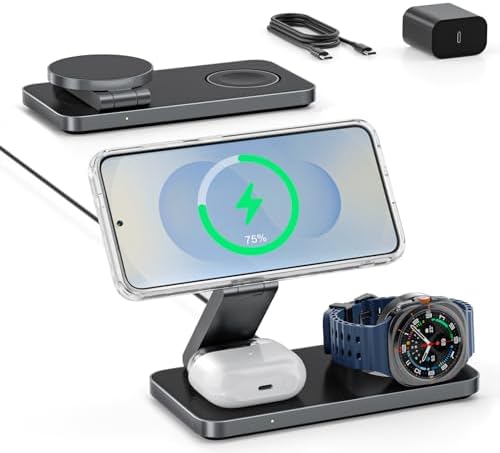 3 in 1 Wireless Charger for Samsung Galaxy, 15W Magnetic Super Fast Charging Station for MagSafe Samsung Galaxy S26 Ultra S25 S24 Z Fold Flip 8 Watch 8 7 Buds 4 3 Pro, Not for Watch 9/Ultra 2 by UnfoldYourWorld