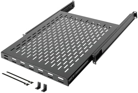 Tecmojo 1U Sliding Rack Shelf,4-Post Vented Rack Mount Shelf,21.7in Deep with Adjustable Mounting Depth 21.7-35.4in,Supports to 110lbs,for 19 Inch AV/Network Equipment Rack,Unassembled,Black by Tecmojo