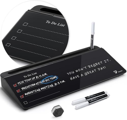 TOWON Glass Desk Whiteboard 16x7 in with to-Do List Templates, Black by TOWON