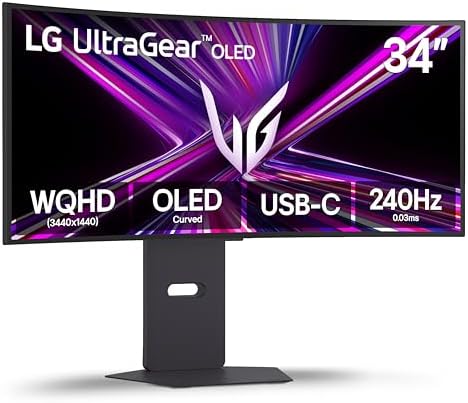 LG 34GX900A-B 34-Inch Ultragear WQHD (3440 x 1440) OLED Curved Gaming Monitor, 240Hz, 0.03ms, NVIDIA G-Sync, VESA DisplayHDR True Black 400, HDMI 2.1, DisplayPort, USB Type-C PD 65W, Black by Unknown