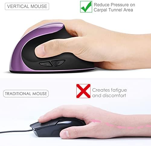 Ergonomic Mouse,Rechargeable Small Vertical Mouse with 6 Buttons Adjustable 800/1200/1600 DPI Purple Wireless Mouse for Laptop, Desktop, PC, MacBook - Image 6
