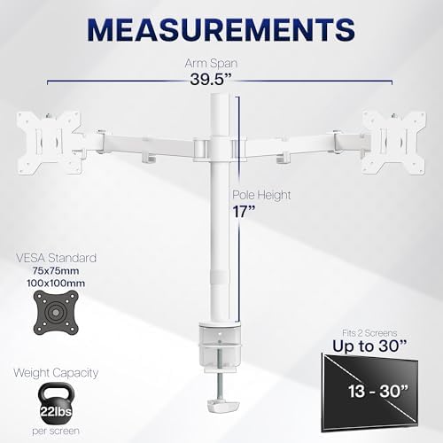 VIVO Dual Ultrawide Monitor Desk Mount, Heavy Duty Fully Adjustable Steel Stand, Holds 2 Computer Screens up to 38 inches and Max 22lbs Each, White, STAND-V038W - Image 4