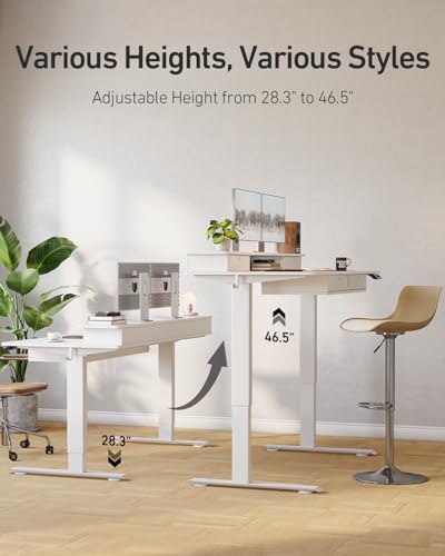 CubiCubi 60" x 30" Standing Electric Desk with Drawers, White - Image 4