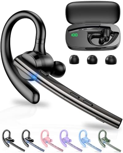 New Bee Bluetooth Headset V5.1 72H Talk Time Dual Mic with Mute Button for Business, Wireless Hand-Free Bluetooth Earpiece with 500mAh Charging Case for Cell Phone Calls Trucker Driver Laptop by NewBee