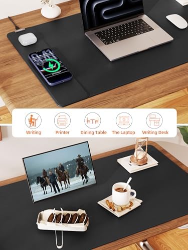 Mouse Pad with 15W Wireless Charging, XXL Large Leather Desk Mat, Black - Image 6