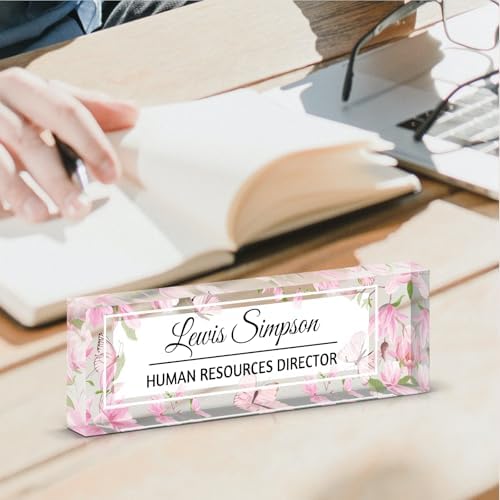 Custom Name Plate for Desk, Office Desk Double sided pattern Name Plate Personalized Office Desk Decor for Women and Men, Teacher Nurse Boss Employee Appreciation Gifts (flower, customization) - Image 5