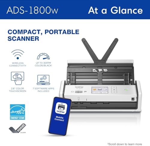 Brother ADS-1800W Wireless Compact Desktop Scanner | Scan Speeds of Up to 30ppm | 2.8" Color Touchscreen (Renewed Premium) - Image 2