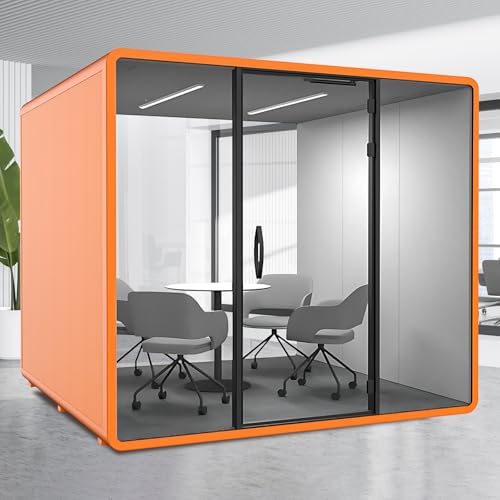 Office Sound Booth with Audio Privacy - Soundproof Booth Includes Unique White Interior,Soundproof Room Include Socket,Light,Door Handle& Orange Frame for Conference Room,Bedroom (White) by X-Comfot