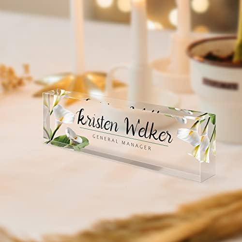 Desk Name Plate Personalized, Custom Name Plates for Desks, Personalized Acrylic Name Plate for Desk, Office Gifts for Cowrkers, Boss, Teacher/Employee Appreciation Gifts (Calla Design) - Image 6