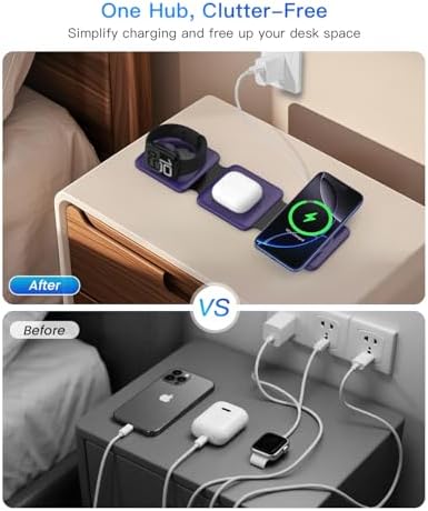 Iseyyox Charging Station for Mag Safe Apple - 3 in 1 Magnetic Foldable Wireless Charger Pad - Travel Charging Mat for iPhone 17 16 15 14 13 12 Pro Max Plus Watch & Airpods - Image 6