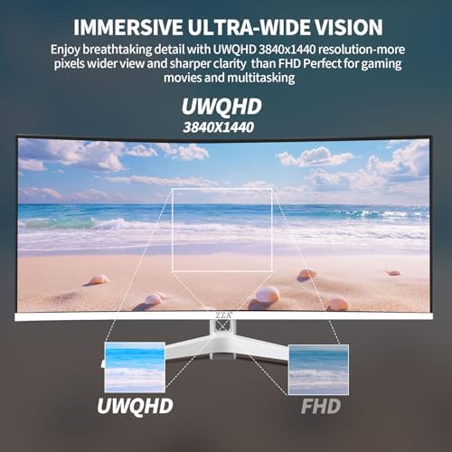 ZZA 34 Inch Ultrawide Curved Monitor Built in Speakers 4K Gaming Computer Monitor 100Hz, WQHD(3440x1440P) Curved 3800R 21:9 Ultra Wide PC Display, 130% sRGB, HDMI &DP, VESA Mount Compatible-White - Image 6