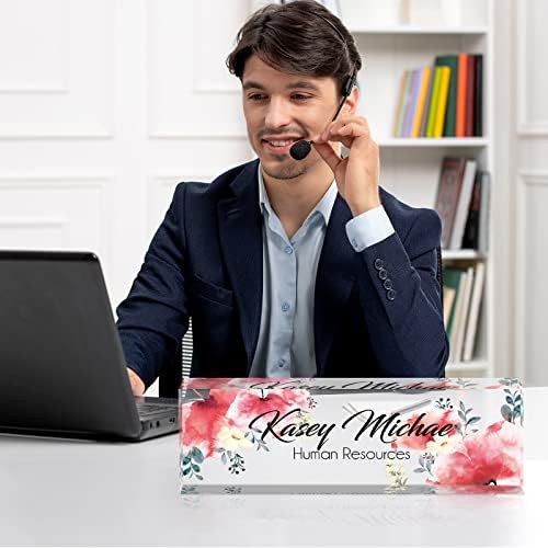 Custom Name Plate for Desk, Desk Name Plate Personalized, Office Decor for Women Men, Acrylic Desktop Accessories, Office Gifts for Coworkers Boss Teacher, Employee Appreciation Gifts (Flowers A) - Image 6