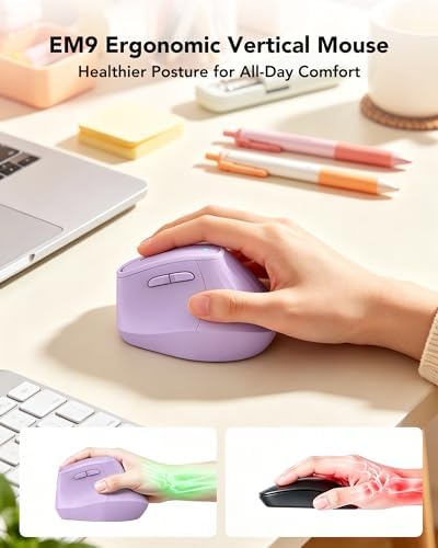 KYSONA Ergonomic Mouse Wireless, Bluetooth Vertical Mouse, 5-Level Adjustable DPI, 2.4G Silent Switch Mice for Windows, MacOS, IPadOS, Laptop, PC, Purple - Image 3