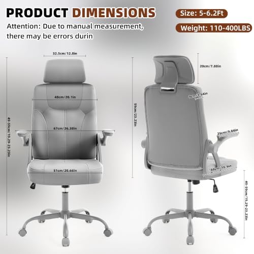 Leather Office Chair,Executive Ergonomic Desk Chair for Home Office, Gray - Image 2