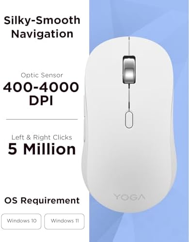 Lenovo Yoga Bluetooth Silent Mouse, 3 Level DPI Adjustment, 36 Month Battery Life, Bluetooth 5.3, 3 Device Paring, Whisper Quiet, Programmable Buttons, Smooth Finish, Seashell - Image 4
