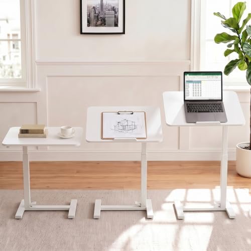 Overbed Bedside Table with Wheels, Foldable Rolling Desk Adjustable Height - Image 2