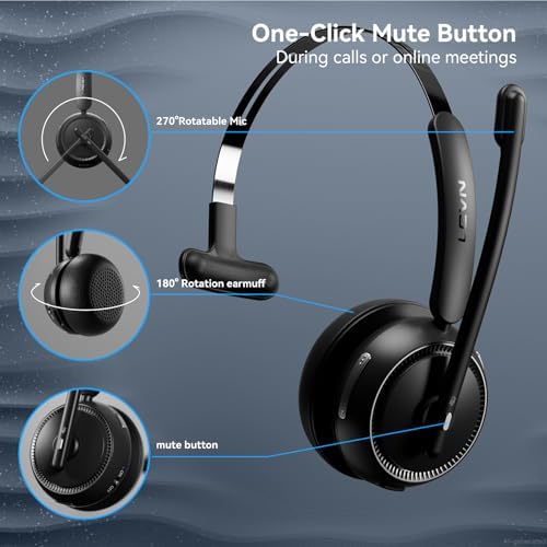 Wireless Headset with Mic for Work, Bluetooth Headset(Charging Base & Mute) - Image 6