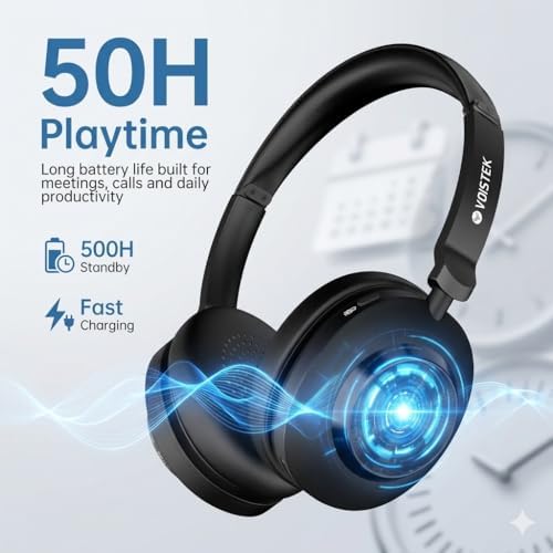 Voistek Wireless Headset with Mic for Work, Bluetooth Computer Headphones(Bluetooth 5.3 + USB Dongle) w/Noise Cancelling Mic & Mute Button for Work,Home Office,Zoom,Teams,Online Meetings (Black) - Image 6