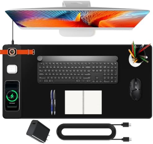 Mouse Pad with Magnetic Wireless Charging, Large Desk Mat, Non-Slip Mouse Mat, Keyboard Pad for Gaming, Desk, Office, PC by miroddi