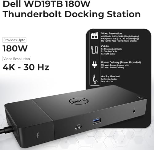Dell WD19TB Thunderbolt Dock 180W with HDMI, DisplayPort & USB (Renewed) - Image 3