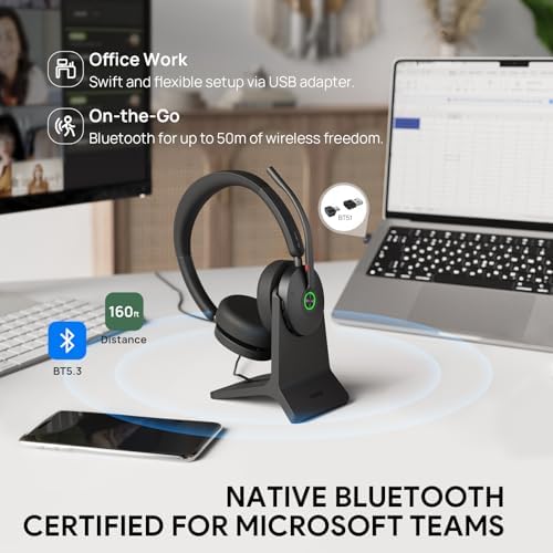 Yealink BH74 with Stand ANC Wireless Headset with Microphone for PC, Bluetooth Headset Noise Cancelling with 6 AI Mic, 32H Talk Time & Mute Button, Microsoft Teams Premium Open Office Certified UC - Image 4