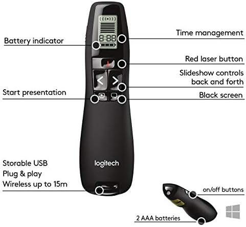 Logitech Wireless Presenter R800 PowerPoint Clicker with Green Laser - Image 6