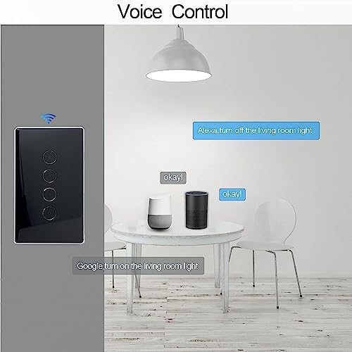 Tuya WiFi Smart Wall Touch Light Switch Glass Panel Wireless Remote Control by Smart-Life APP Anywhere Compatible with AI Alexa,Timing Function No Hub Required (1-2-3-4 Gang) (White, Four Gang) - Image 5