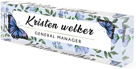 Personalized Office Name Plate for Desk, Custom Employee Appreciation Gifts, Acrylic Desk Name Plate Funny, Desk Decorations Gift, Acrylic Desk Ornaments (Purple Blue Butterfly) by Custom