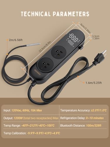 INKBIRD Bluetooth Digital Temperature Controller 1200W Heating Cooling 2-Stage Outlet Thermostat Controller Plug for Reptiles Aquarium Homebrew Breeding Fermenter - Image 3