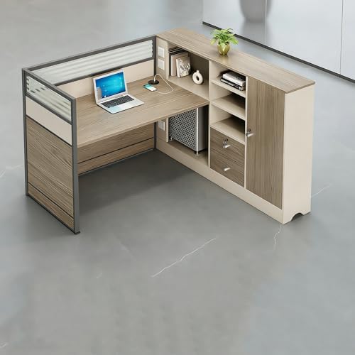 Modern Office Cubicle Workstation Desk with Tempered Glass Privacy Panels, USB Charging Hub & Cable Management,Multi-Person Modular Computer Desk for Commercial Office (C-Right, One Person) by Unknown