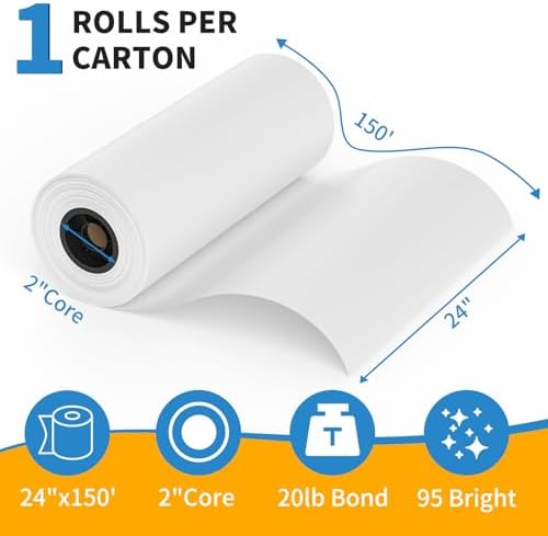 MFLABEL Wide Format Paper 24" x 150' Plotter Paper 1 Rolls CAD Bond Rolls 20lb 2"Core for CAD Printing on Wide Format Ink Jet Printers - Image 2